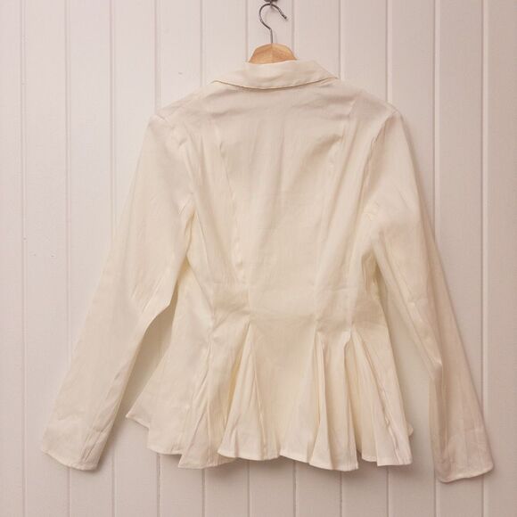 By Anthropologie Long-Sleeve Collared Linen Peplum Blouse Size Small - Picture 6 of 8